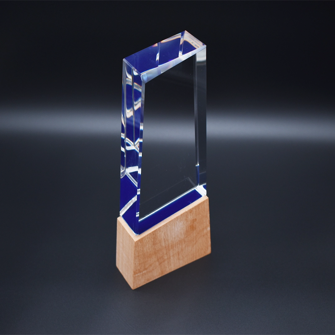 Prism Blue Accent Wooden Base Trophy