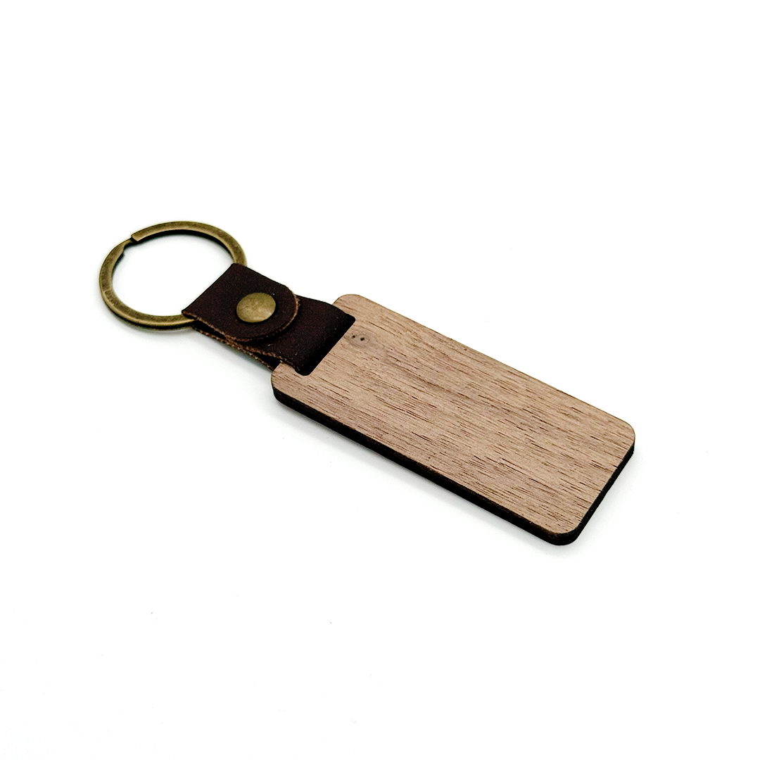 Walnut + Leather Rectangle Keychain
