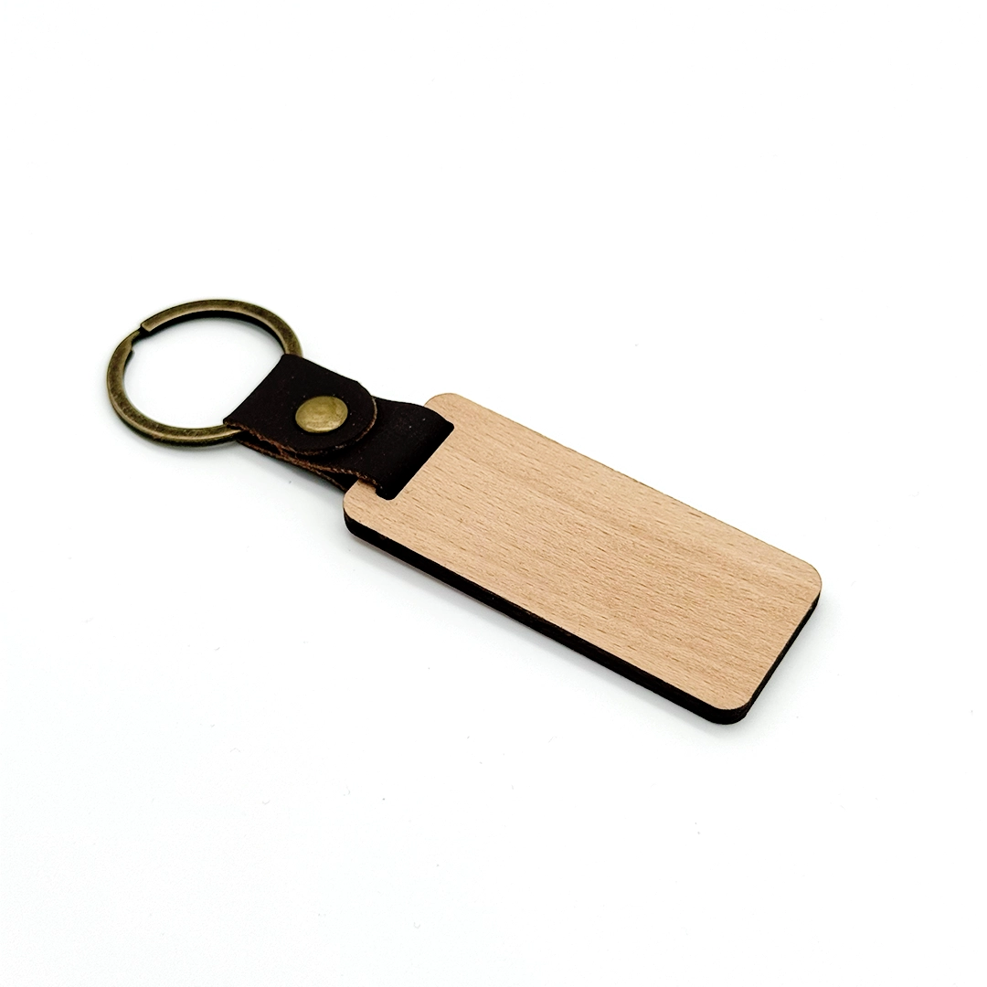 Beech + Leather Rectangle Keychain